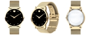 Movado Unisex Swiss Museum Classic Gold-Tone PVD Stainless Steel Mesh Bracelet Watch 40mm